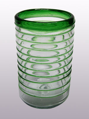 MEXICAN GLASSWARE / Emerald Green Spiral 14 oz Drinking Glasses (set of 6) / These elegant glasses covered in a emerald green spiral will add a handcrafted touch to your kitchen decor.